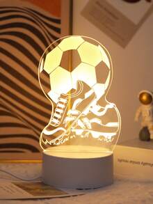 1pc 3D Acrylic Football Pattern Night Light, USB Powered, Bedroom Decor, Desktop Decor, Bedside Lamp, Football Fan Gift, Home Decor Night Light - White - View 2