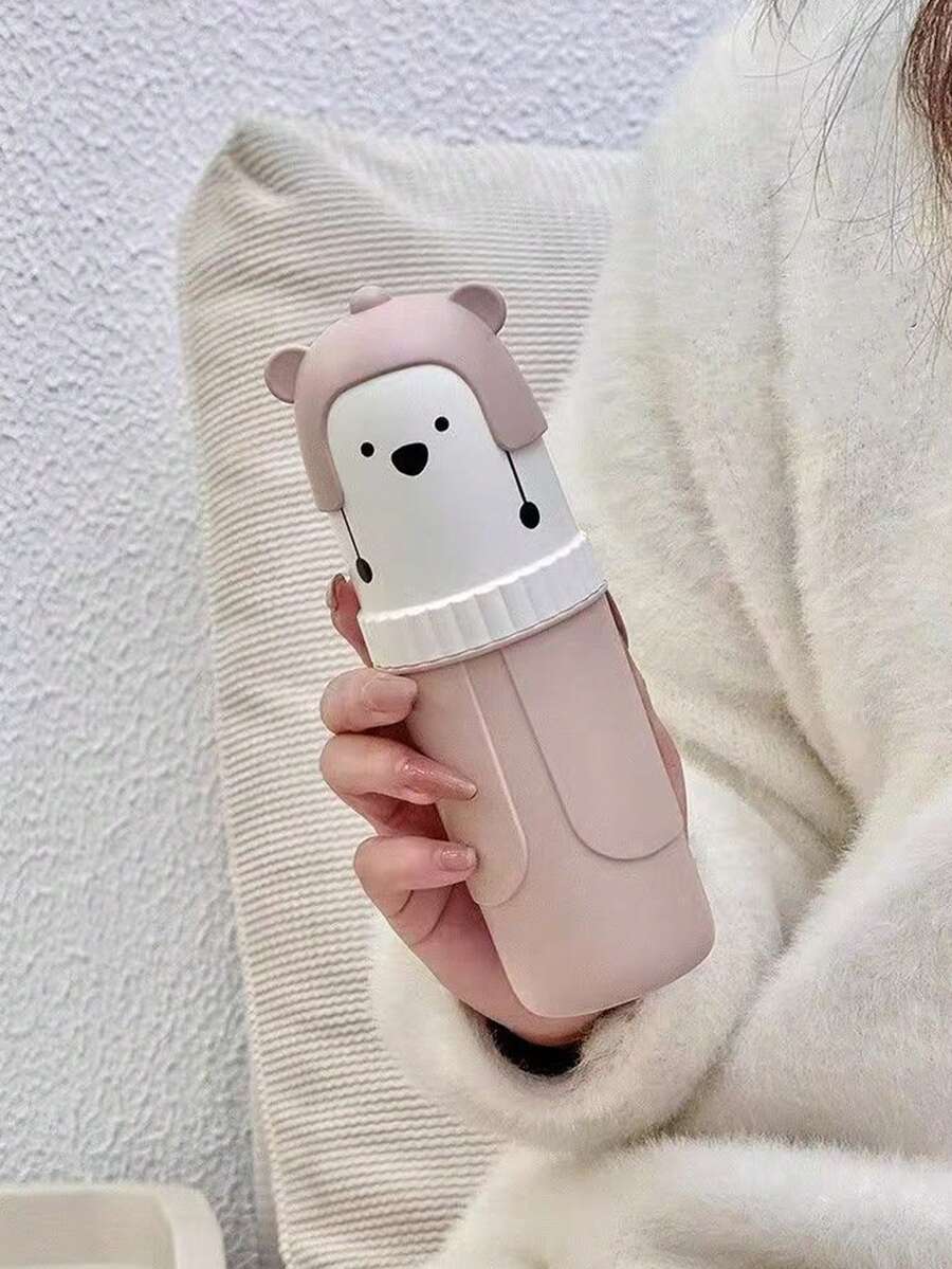 1pc Portable Travel Toothbrush Case With Bear Pattern And Cover - Light Pink/Beige/Sky Blue (Pink, Gray, Blue) - Compact Hygiene Toiletry Storage Box, Oral Care Accessory For Travel, Toothbrush Holder, Travel Toothpaste, Toothbrush Container