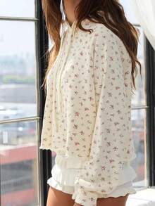 Sudaderas con capucha de mujer lindas y oversize de felpa, sudaderas con flores rotas de manga larga con bolsillo, atuendos de primavera y otoño, ropa Y2K para salir - Beis - Ver 3