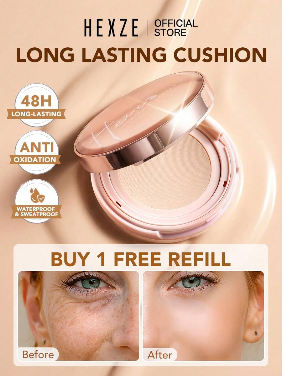 HEXZE 15克气垫粉底液，高遮瑕力，持妆长达16小时，防水，买一送一替换装
