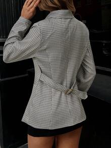 Women's Autumn/Winter French Retro Plaid Metal Button Single-Breasted Lapel Waist Jacket - Black and White - View 7