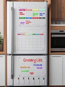 1 pieza Pizarra magnética de acrílico para refrigerador, pizarra de notas transparente con sujeción magnética para la puerta delantera, planificador semanal - Multicolor - Ver 9