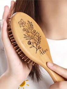 Customized Name, Personalized Wooden Air Cushion Comb Mini Air Cushion Comb Cute Cartoon Small Wooden Comb Massage Comb Anti-Static Straight Hair Curly Hair Wooden Comb - Multicolor - View 10