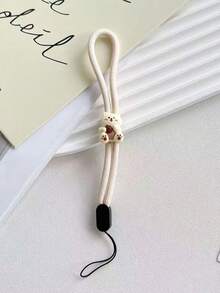 1pc Adjustable Nylon Lanyard With Beige Bear & Rabbit Charms, For Phone, USB, Keys