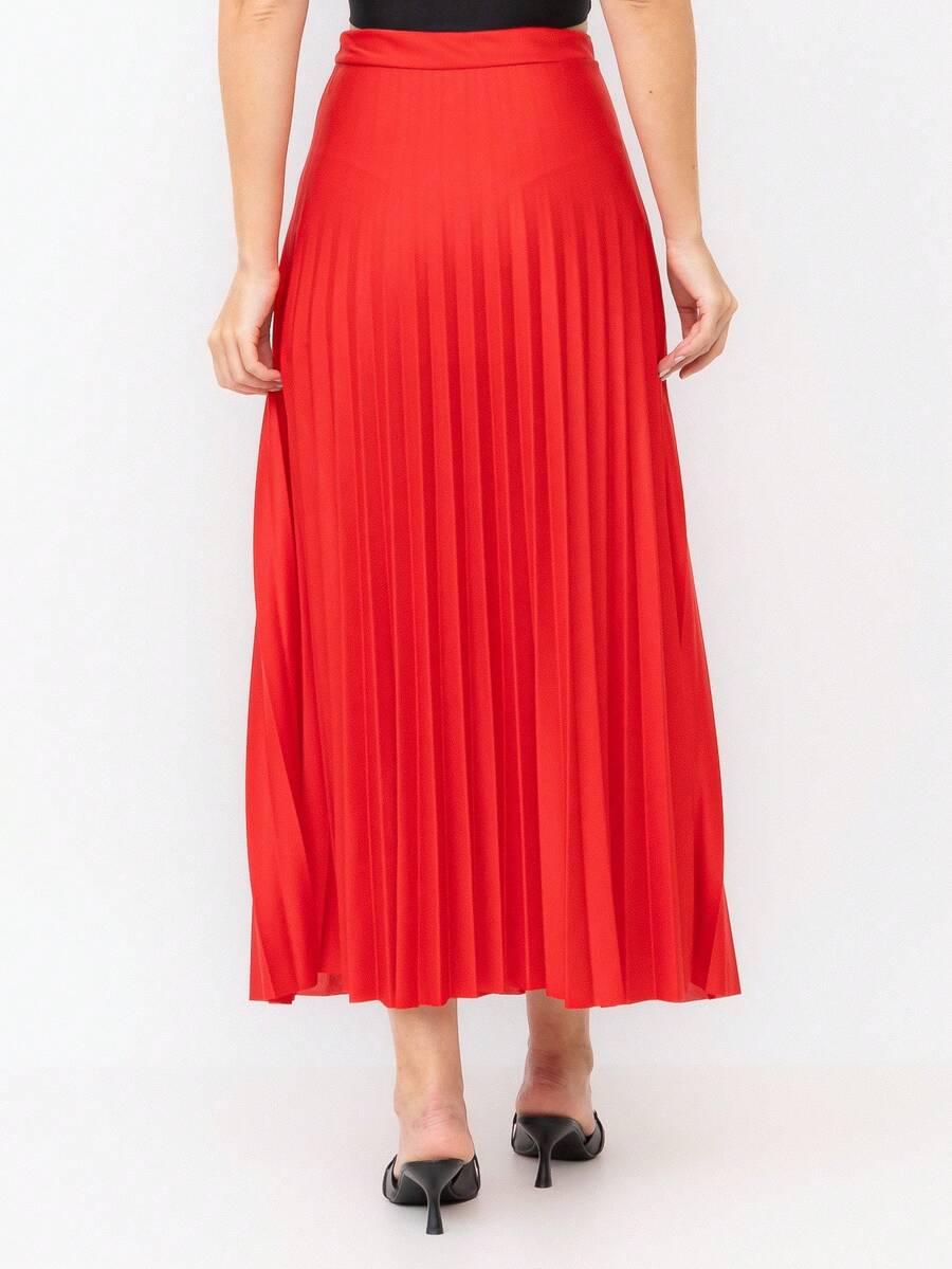 Long Pleated Skirt, Plain, Fashion 2025 - Đỏ - Xem 1