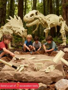 1Pc Dinosaur Fossil Digging Toy (Free Tools) - T-Rex/Triceratops & More, Kids DIY Educational Digging Treasure Toy For Boys Girls