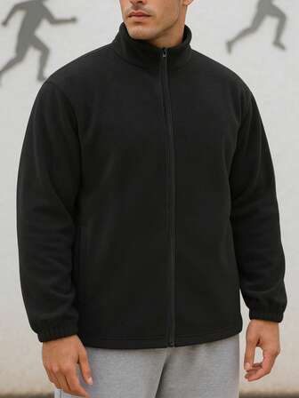 男士抓绒拉链立领夹克 - 多功能外套，适合滑雪、徒步、露营和日常寒冷天气通勤，冬季适用，滑雪