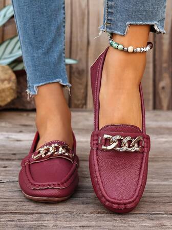 Mocasines de cadena nuevos de primavera para mujer, mocasines de piel suave tipo penny, zapatos planos tipo slip-on