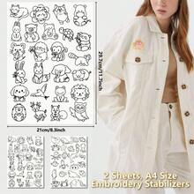 Cute Animal & Floral Embroidery Sticker Set For Beginners, DIY Self-Adhesive Water-Soluble Fabric Paper, Self-Adhesive Non-Woven Pre-Printed Patterns Stick Water-Soluble Stabilizer - Black and White - View 5