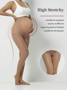 1 Or 2 Pairs Pregnant Women 80D Solid Color Nylon Pantyhose, Fashionable & Sexy, High Elasticity, Semi-Sheer Leggings - Apricot - View 6