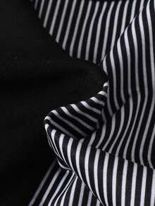 Boys' Spring/Autumn Fashionable Black & White Striped Patchwork Crew Neck Long Sleeve Sweatshirt, Boys' All-Match Versatile Casual Sportswear, Suitable As A Gift - Black - View 7