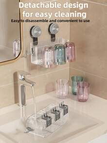 2pcs/3pcs/4pcs Large Capacity Storage Rack, Viral Suction Cup Toothbrush Holder, Wall-Mounted Toothbrush Cup Rack, No Drilling Mouthwash Cup & Toothpaste Organizer, With Rinse Cup