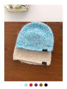 秋冬混纺亮片装饰针织帽，女士款，提升气质，修饰脸型，百搭时尚，马海毛针织帽，保暖针织帽，闪亮亮片，新款加厚保暖护耳针织帽 - 亮片黑標拉毛 - 查看 2