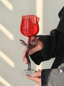 1个创意玫瑰香槟杯，情人节酒杯，红玫瑰图案，玻璃杯，葡萄酒杯，适合情侣约会、情人节、情人节礼物、玻璃杯 - 彩色 - 查看 3