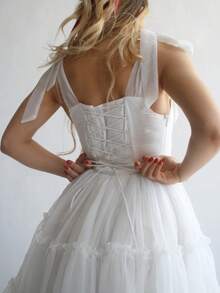 Elegant Tulle Cocktail Dress With Voluminous Skirt – Perfect For Graduations, Adult Ceremonies  Artsy Galas - trắng - Xem 2