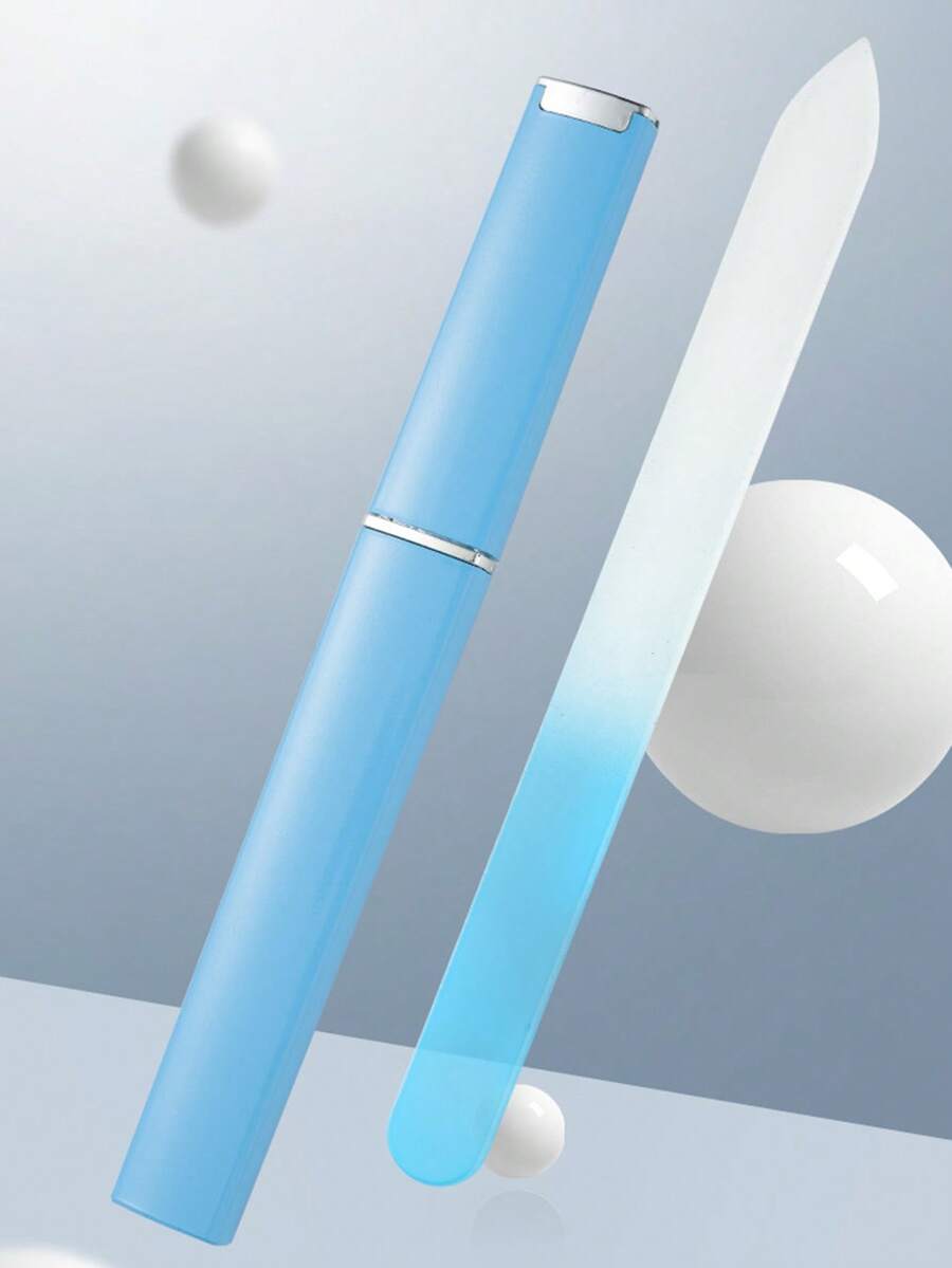 1 Stück Glas-Nagelfeile mit Farbverlauf und beidseitiger Ätzung - professionelle Nagelpflege für Frauen und Männer - Lichtblau - Übersicht 1