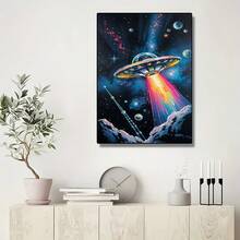 1套5D DIY钻石画套装，太空飞船钻石画，UFO太空星球钻石艺术，成人手工DIY装饰画，适用于客厅卧室，圣诞装饰 - 彩色 - 查看 3