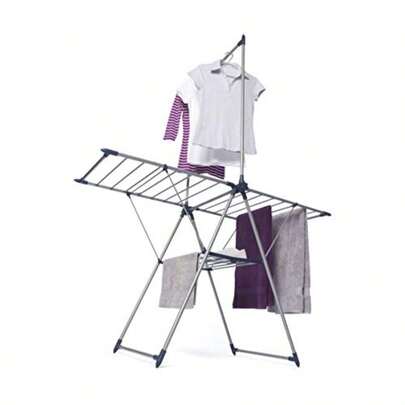 Winged Clothes Airer With Garment Rack Drying Laundry Line Hanger - Grey