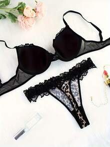 weiweihu Exquisite And Sexy Leopard Print Eyelash Lace With Chest Pad + Steel Ring + Stitching Lace Underwear 2-Piece Set,Leopard Eyelash Lace Underwear Set,Sexy Ladies Fashion Items,Sexy Bra,Sexy Underwear,Lingerie Set>Sexy,Lingerie For Women Seductive Nasty Kinky,Lenceria Sexy Para Mujer,Lingerie For Women,Lingerie Set,Lencería Para Mujer - Beo - Xem 2