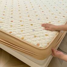 3pcs Vintage Printed Quilted Bedding Set (Includes 2pcs Pillowcases, 1pc Fitted Sheet), Retro Countryside/Cozy Cream Style Winter Bedding, Quilted Embossed Thickened Warm Bedsheet & Mattress Cover, Dust & Moisture Proof Bedding Protector, Available In Single/Double Size, Easy Wash Bedsheet Set With Pillowcases, Suitable For Bedroom Use In Autumn/Winter Or As Home Decor - Beige - View 6