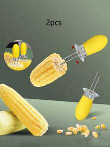 2 piezas Sujetador de maíz, Tenedor de maíz creativo con aislamiento térmico anti-quemaduras, Paquete de pinchos para mazorca de maíz, Soporte para maíz de acero inoxidable, Tenedor de fruta, Tenedor de maíz fijo; Tenedor de maíz anti-escaldadura para barbacoa; Pincho de maíz de acero inoxidable. Tenedor de fruta portátil, Tenedor de barbacoa resistente al calor, Pincho, Aguja de maíz, Utensilio de cocina.