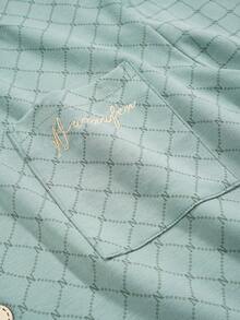 Men Plaid Print Contrast Piping Top & Pants PJ Set - Green - View 6