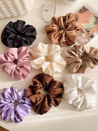 1个/4个/5个/8个套装 女士纯色缎面简约优雅复古百搭法式浪漫淑女风发圈。耐用、柔软、舒适，多种颜色可选，可搭配各种服饰，适合日常、宴会和派对佩戴。，弹性发圈，马尾发圈，发绳，橡皮筋发圈，发绳