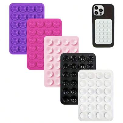 5 piezas Soporte de teléfono con ventosa de silicona, base adhesiva impermeable apta para la mayoría de teléfonos, agarre universal para selfie y video, compatible con iPhone, teléfonos Android, regalo para cumpleaños, familia, amigos, soporte de teléfono para baño, accesorios de teléfono, soporte adhesivo