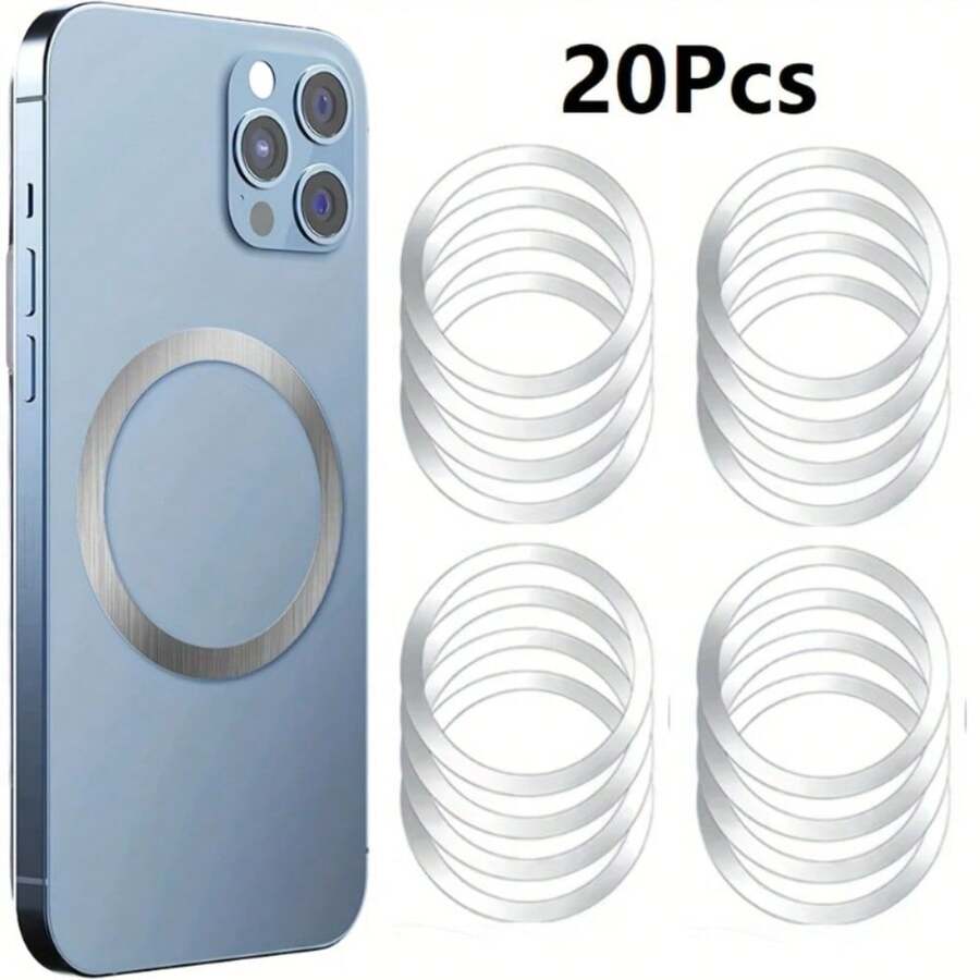20 ملصق حلقة معدنية مغناطيسية، مصممة لشواحن لاسلكية، متوافقة مع سلسلة هواتف آيفون 11 إلى 17 برو ماكس، حلقة مغناطيسية للهاتف، هدية للأصدقاء، هدية عيد الميلاد - متعدد الألوان - مشاهدة 1