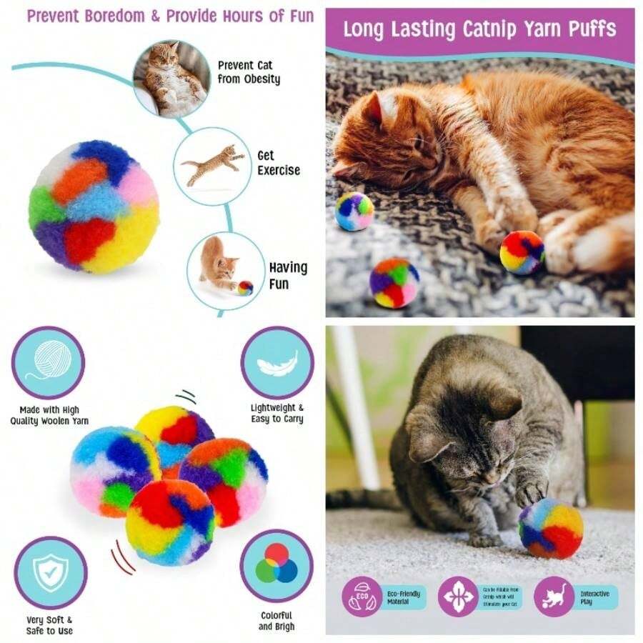 Yarn Puffs Colorful Woolen Yarn Contains Catnip 1.5 Pack of 4 Pet - 1 - Ver 1