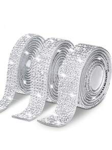 1 Yards Self-Adhesive Sparkling Crystal Rhinestone Diamond Ribbon, Christmas Decoration Rhinestone Glitter Sticker, DIY Car Computer Makeup Table Crafts, Wedding Party Decoration Sticker Packaging Roll, 2mm Rhinestone Production Process(Red/Silver/Pink/Golden).Valentine's Day Gift Decorations