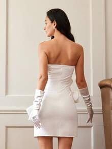 Vestido con escote de corazón con estampado floral romántico para mujer, elegante estilo francés, adecuado para el Día de San Valentín, primavera y verano - Blanco - Ver 2