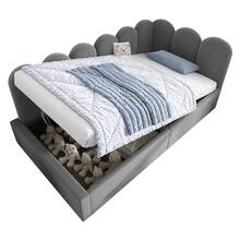Upholstered Daybed 90x200 Cm, Daybed Sofa Bed With Hydraulic Storage, Children's Bed With Metal Slatted Base, Velvet, Grey, Without Mattress - Grey - View 7