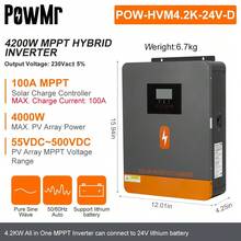 PowMr 6.2KW 4.2KW Off-Grid Hybrid Inverters 48V 24V To 230VAC MPPT 120A Charge Controller Low Start PV 55/60VDC - 4.2KW 24V Mới - Xem 5