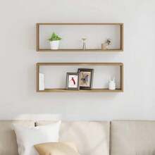 Mensola da parete vidaXL con contenitore, set da 2 pezzi, rovere lavorato a mano, 80 x 15 x 26 cm - Multicolore - Visualizzare 4