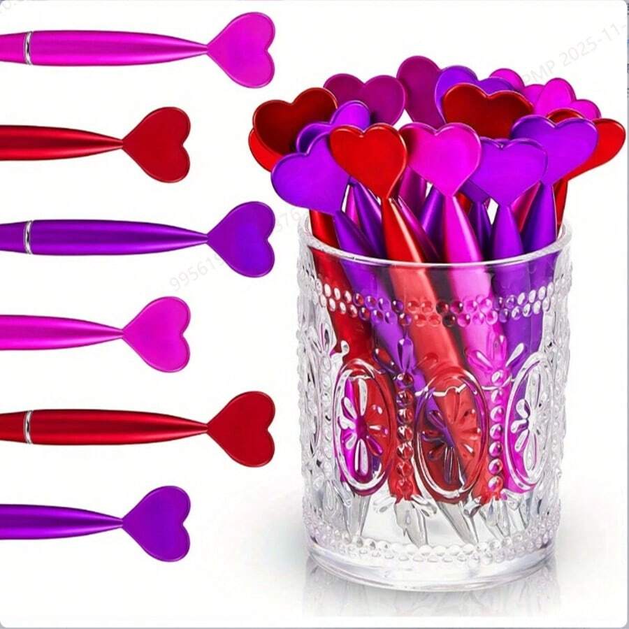 1/6/12pcs Heart-Shaped Ballpoint Pens, Gel Ink Pens, Stationery, Gifts For Valentine's Day, Christmas, New Year Carnival Party Prizes - Multicolor - View 1