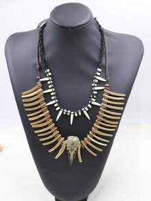 1 chiếc vòng cổ hình đầu lâu quạ Viking cổ điển và vỏ dừa - Hình răng nanh bất đối xứng bằng nhựa động vật, Trang sức phong cách Gothic, Vòng cổ mặt dây chuyền răng nanh đính hạt cổ điển, Vòng cổ thời trang - Nhiều màu - Xem 2