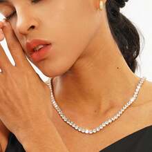 MDFUN 18K White Gold Plated 5.0mm Round Cut Cubic Zirconia Tennis Necklace, Unisex