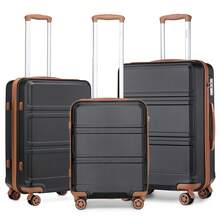 20 24 28 32 Inch Suitcase ABS PC Hard Shell Luggage Carry On Cabin Check In XL Extra Large Lightweight Spinner Wheels TSA Lock 3 Piece Set Travel - Black/Brown - View 3