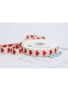 10 Yards/Roll Miandudu Embroidered Heart Ribbon - 16mm Wide Red & White Striped Handmade DIY Craft Ribbon For Gift Wrapping, Bouquets (Multi-Color Options), Festive Decorations, Handcrafted Embroidery - Multicolor - View 11