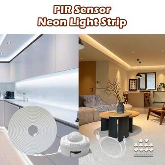 1 Tira de luz de neón con sensor de movimiento. Alimentada por USB, disponible en luz cálida o luz blanca. Incluye clips para una instalación fácil. Una excelente opción para la decoración de iluminación interior.