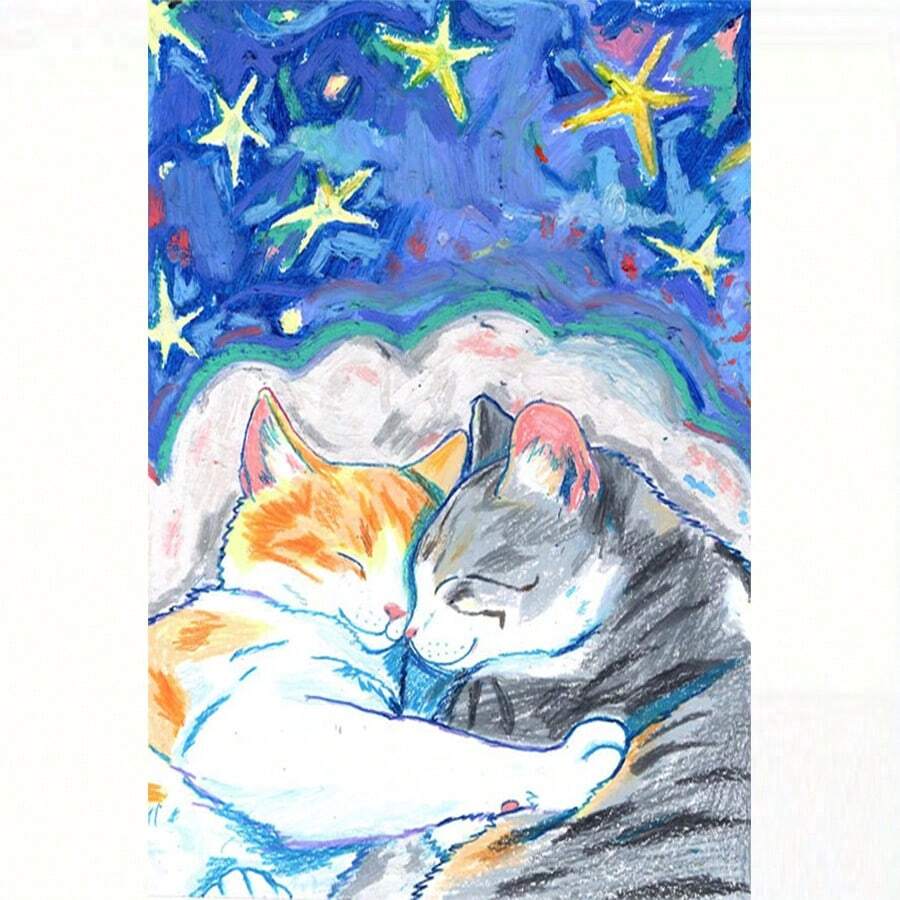1 Set 5D DIY Diamond Painting Kit - Cats Embracing Under Starry Sky Diamond Art DIY Handmade Decorative Painting For Living Room Bedroom, Christmas Decorations - Multicolor - View 1
