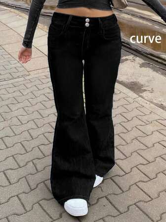 Personalized American Retro Boot-Cut Trousers Washed And Distressed Design Plus Size Women's Jeans