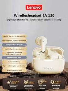 Lenovo EA110 Wireless Headset Bluetooth 5.4 Intelligent Touch Control Headphones Long Lasting Battery Life Support Android ISO - White - View 4