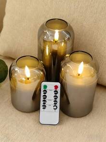 1/3pcs Flameless Candles With Remote Control, Battery Operated Candles With Timer, Flickering LED Candles, Suitable For Wedding, Home, Party, Christmas, D3 H4, 5" And 6", Grey - Grey - View 2