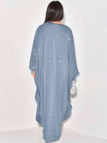 2025 Spring/Summer New Fashion Loose Rhinestone Abaya Cardigan Robe For Women - Gray-blue - View 4