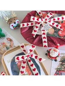 10 Yards/Roll Miandudu Embroidered Heart Ribbon - 16mm Wide Red & White Striped Handmade DIY Craft Ribbon For Gift Wrapping, Bouquets (Multi-Color Options), Festive Decorations, Handcrafted Embroidery - Multicolor - View 5