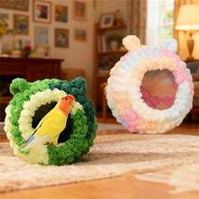 Tổ chim bằng bông ấm áp, tổ vẹt, nhà chim mùa đông treo bằng vải nhung mềm mại cho chuột hamster và sóc, tổ thú cưng nhỏ. - Xem 7
