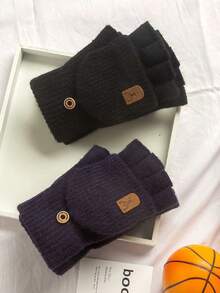 1 Paar Herren Damen Winterhandschuhe mit halboffener Klappe, gestrickt, dick, winddicht, Handabdeckung als Geschenk für Outdoor - A - Übersicht 4