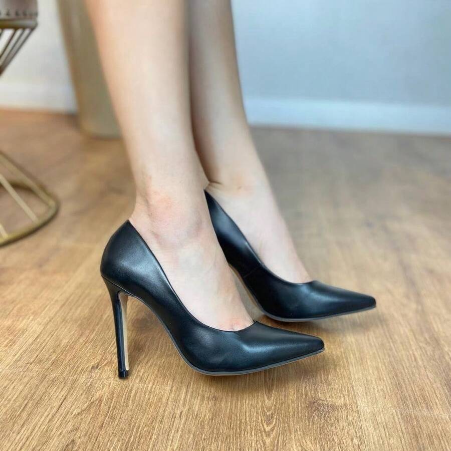 Women's Stiletto Heel Shoe, 11cm, Angela Galvão, Red Sole - Napa đen - Xem 1